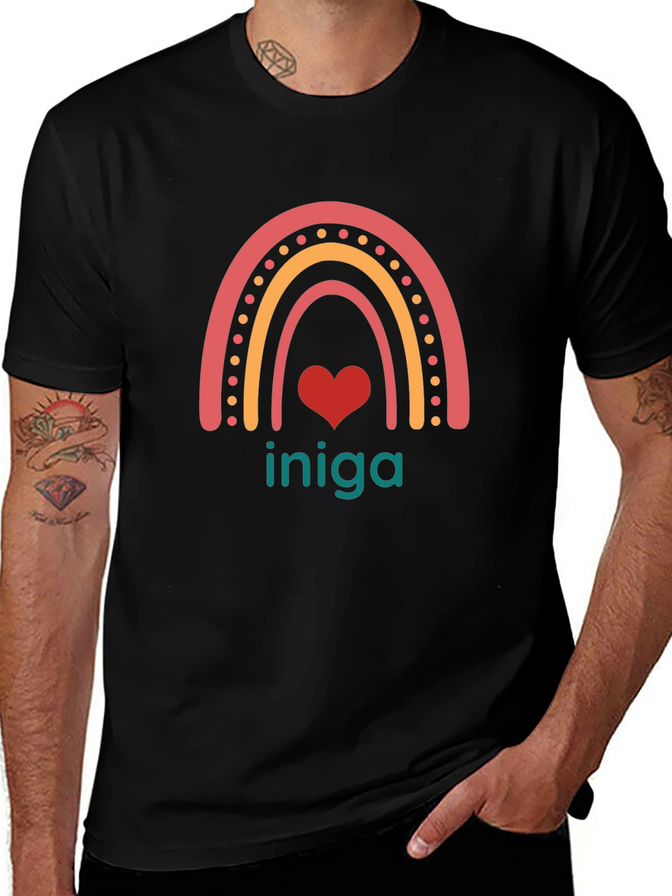 Rainbow Heart Iniga Graphic Tee - Black