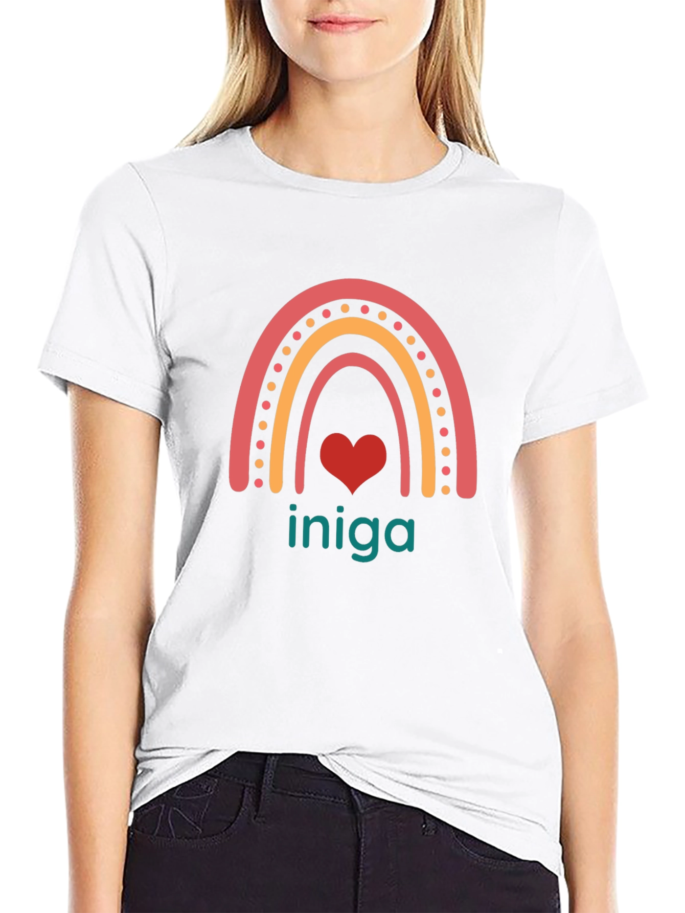 Rainbow Heart Iniga Graphic Tee - Black