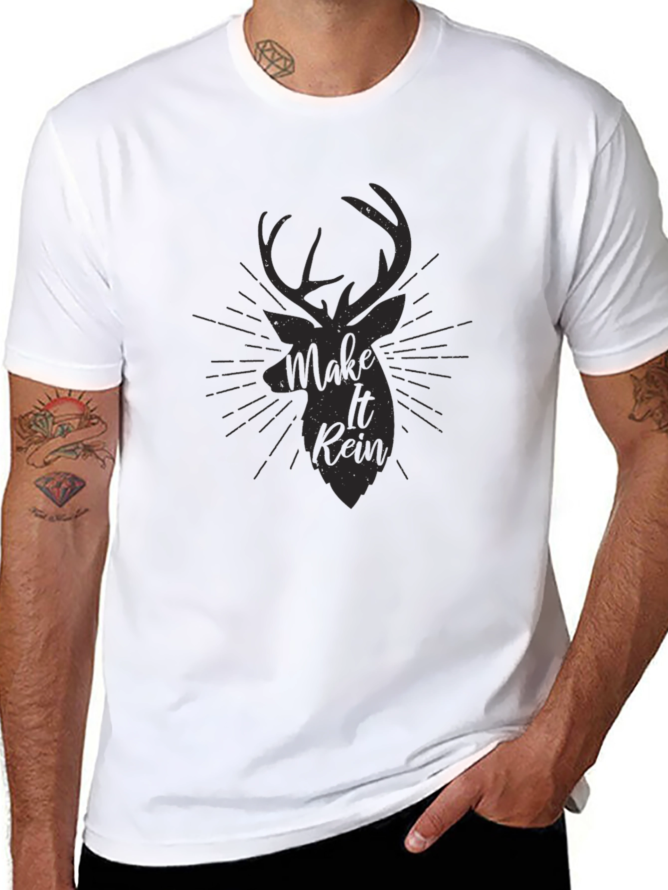Mens Black Make It Rein Deer Graphic Tee