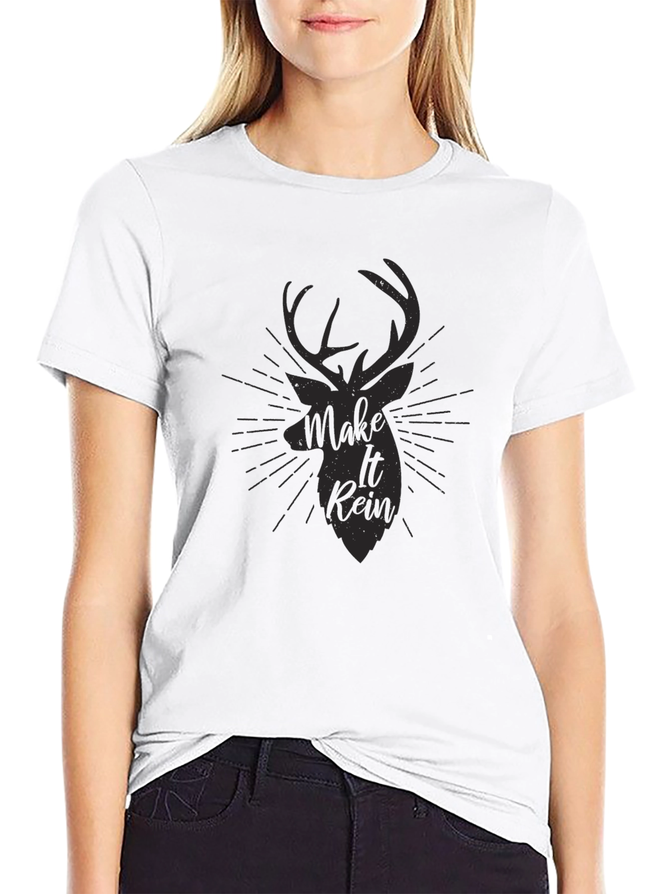 Mens Black Make It Rein Deer Graphic Tee