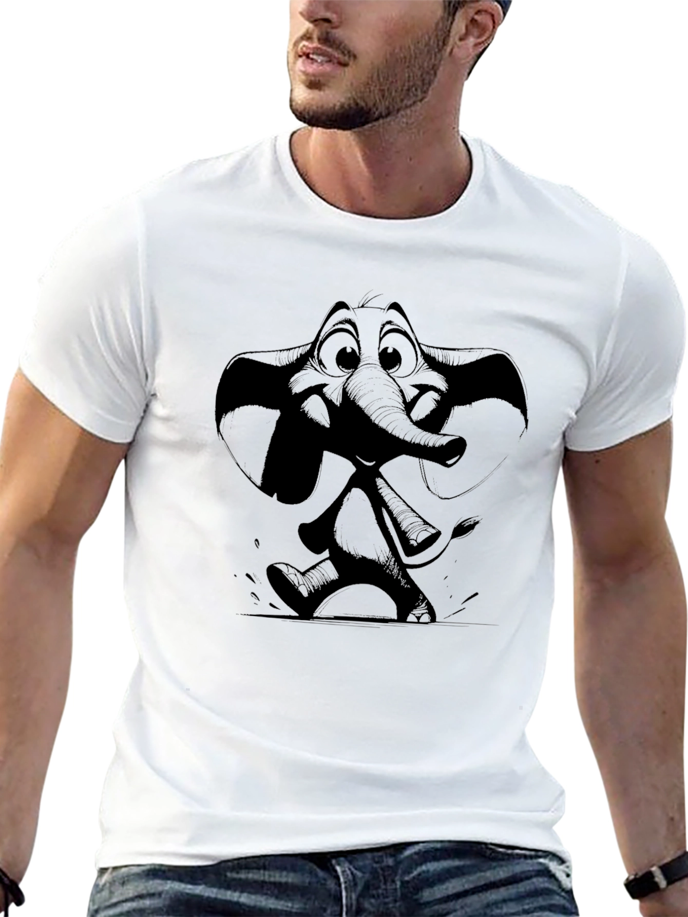 Elephant Cartoon Graphic Black T-Shirt