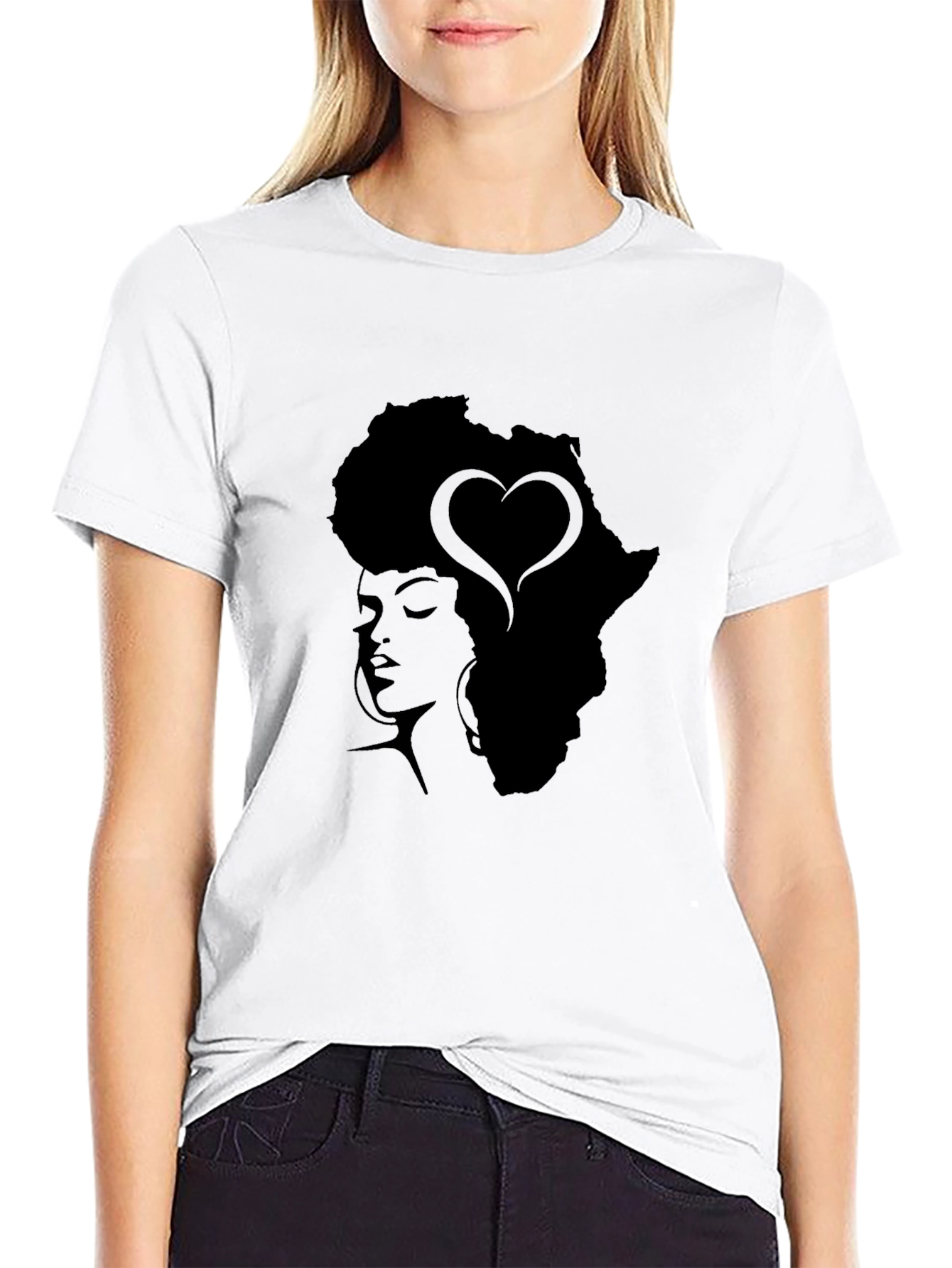 Africa Woman Heart Afro Black T-Shirt