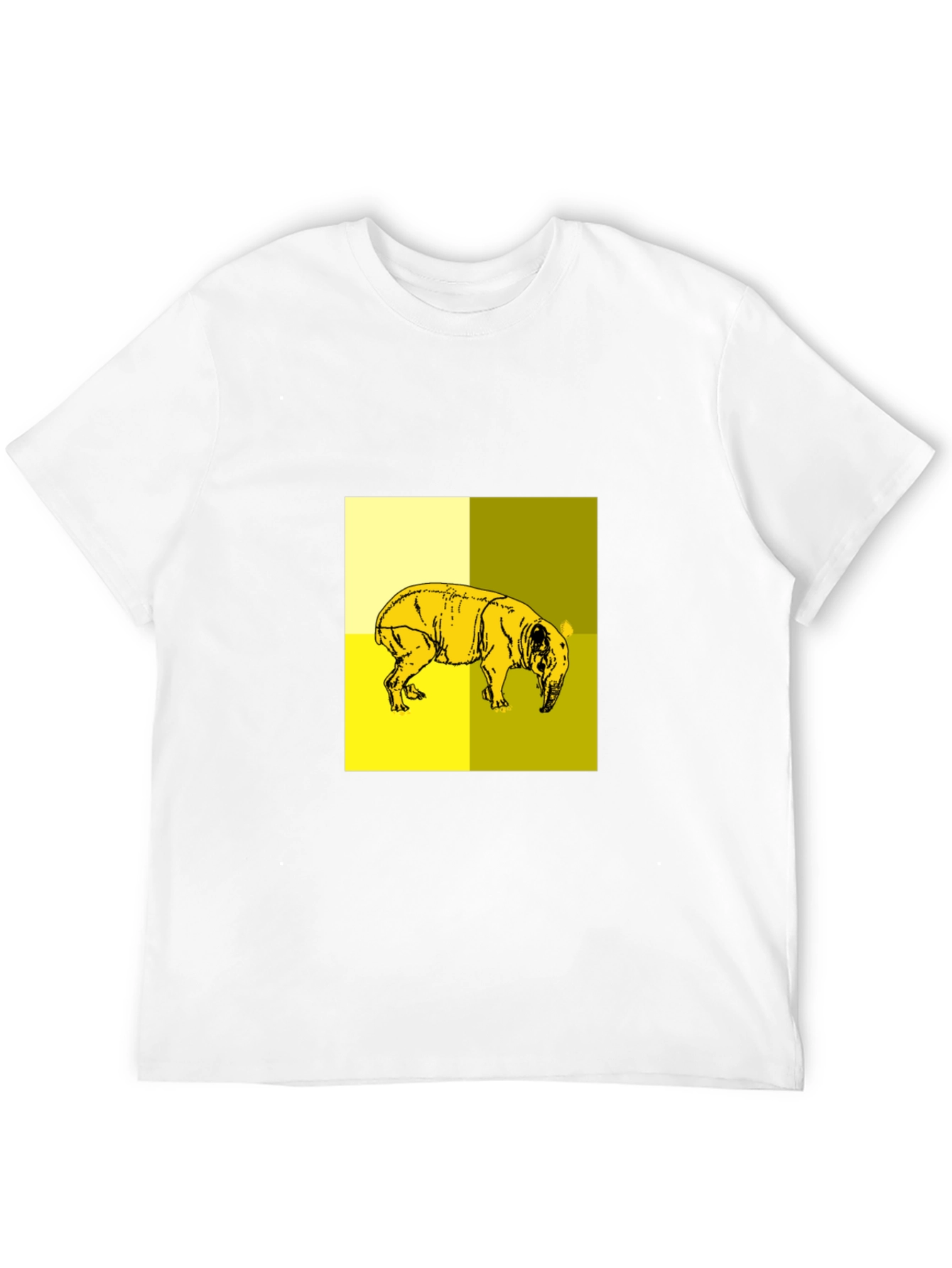 Abstract Yellow Pig Graphic Black T-Shirt