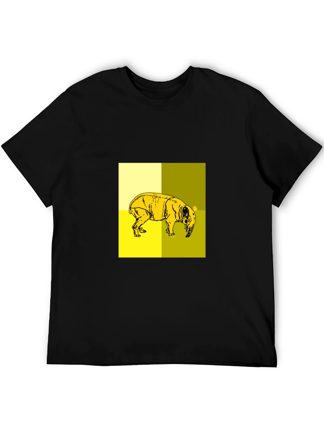 Abstract Yellow Pig Graphic Black T-Shirt