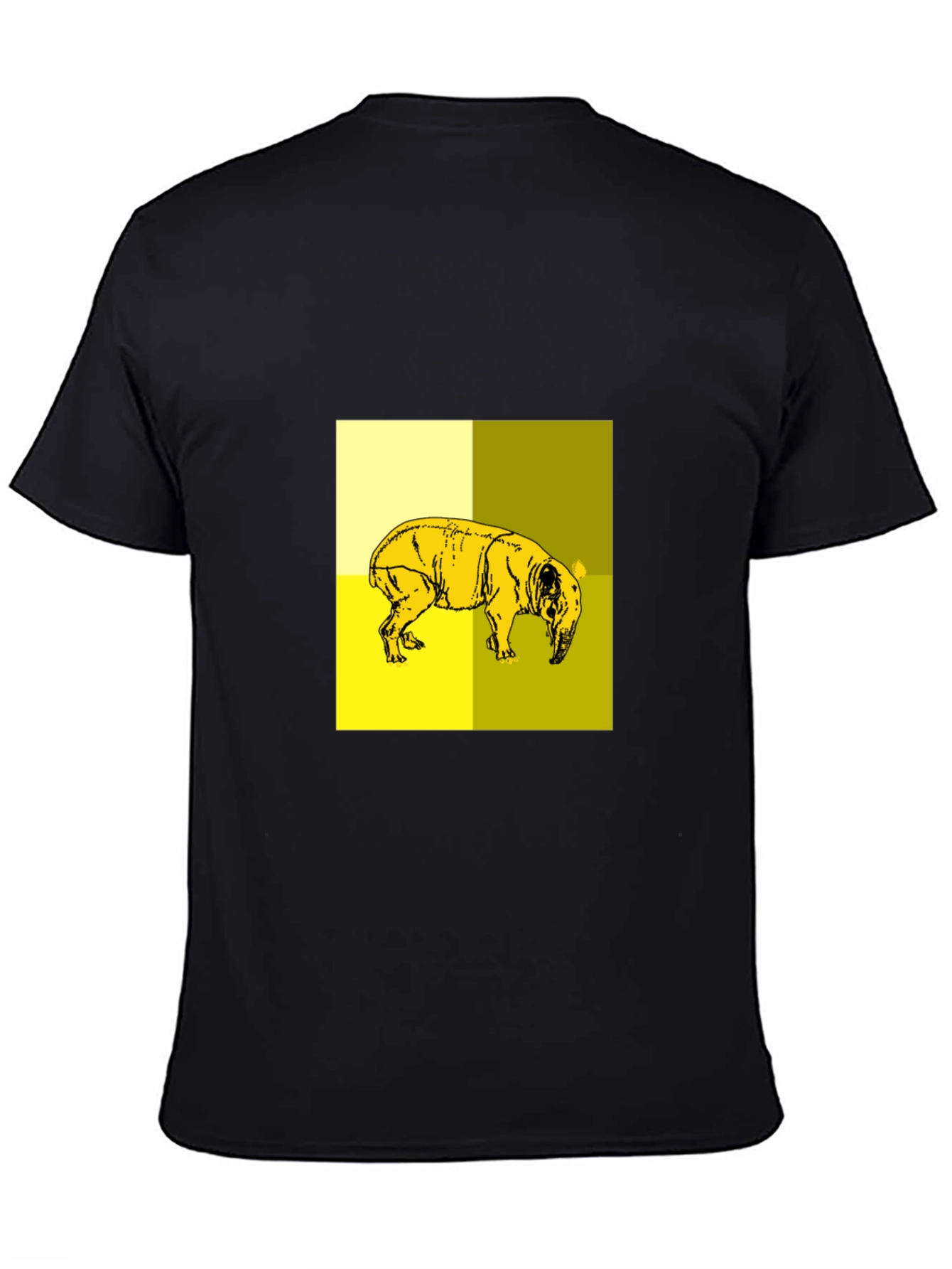 Abstract Yellow Pig Graphic Black T-Shirt