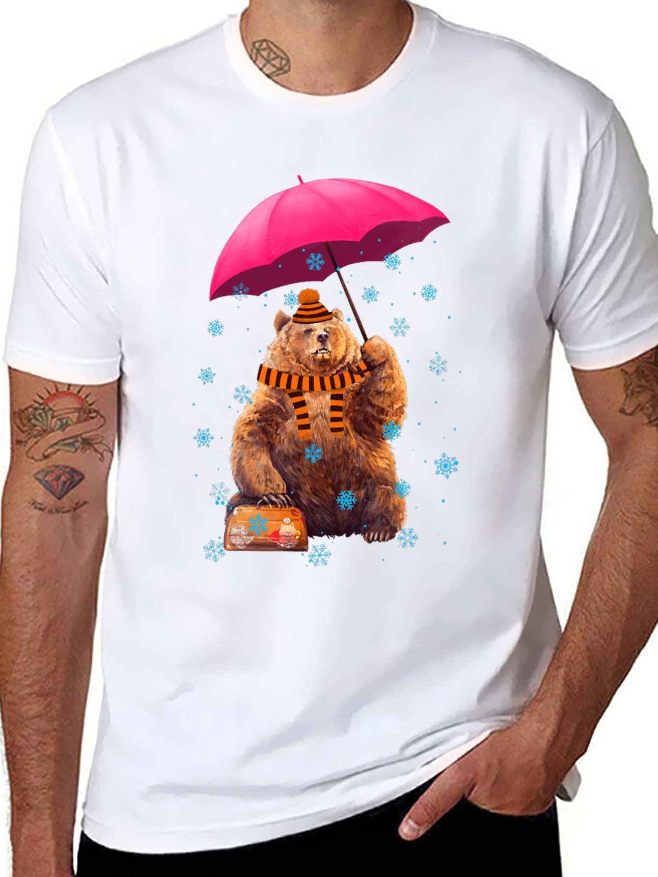 Whimsical Bear Under Umbrella Graphic Tee