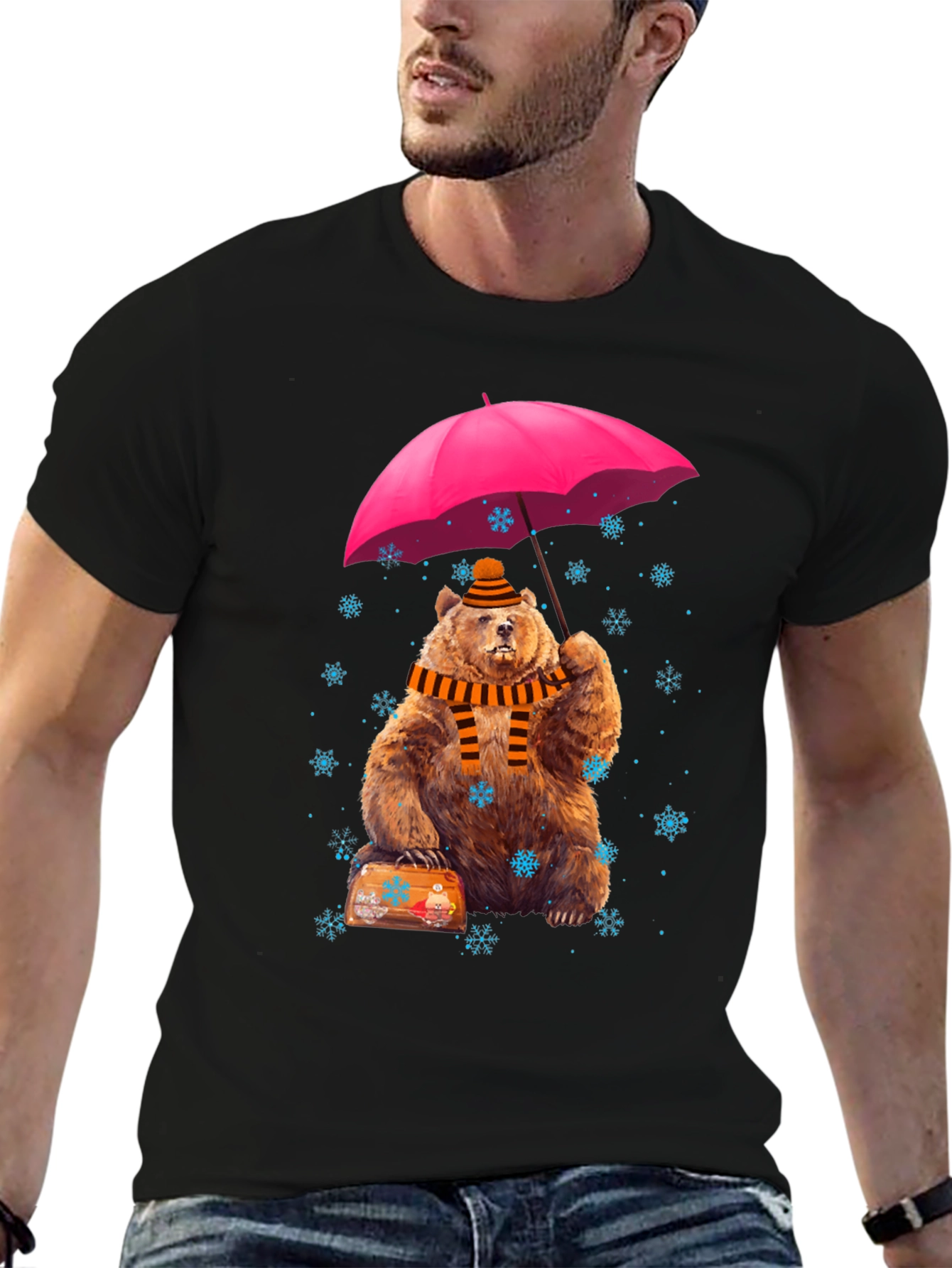 Whimsical Bear Under Umbrella Graphic Tee