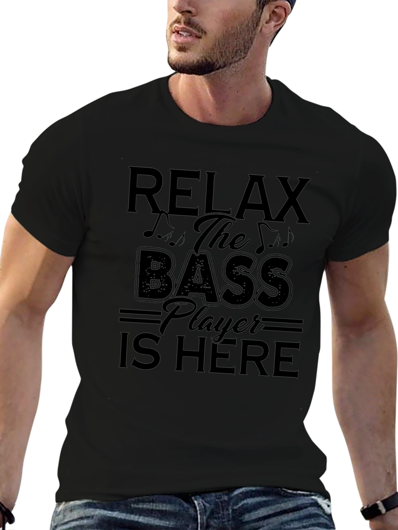 Relax Bass Player Here Black Graphic Tee