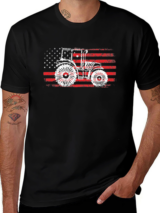 American Flag Tractor Graphic T-Shirt