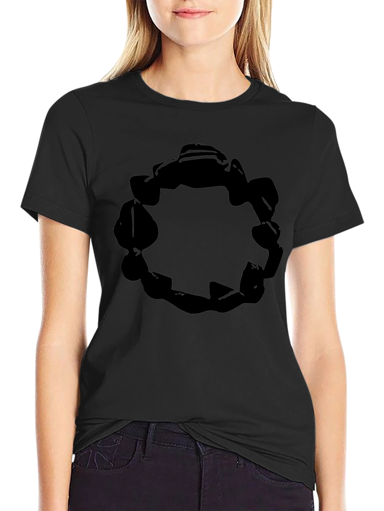 Abstract Circle Graphic Tee - Solid Black