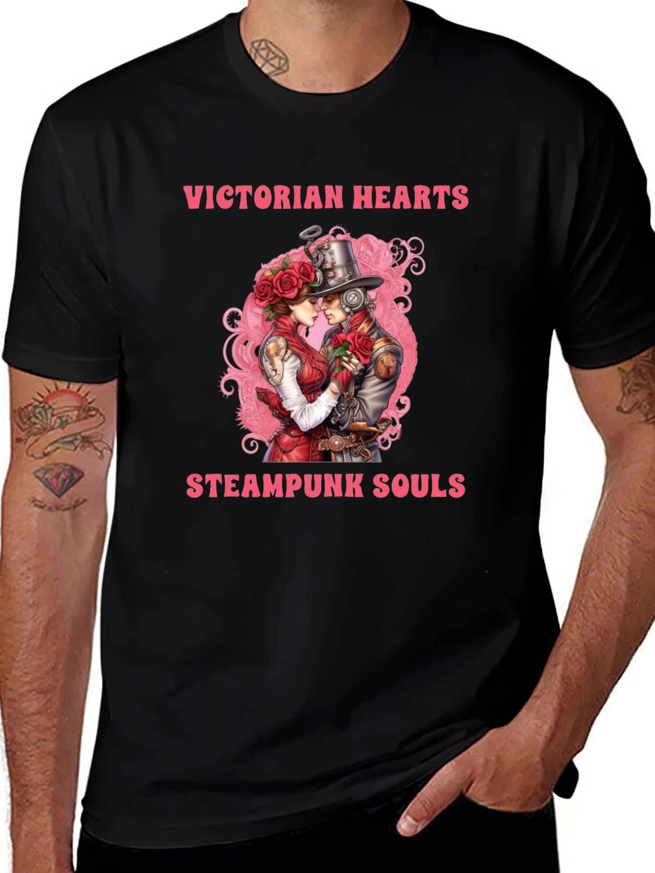 Victorian Hearts Steampunk Souls Black T-Shirt