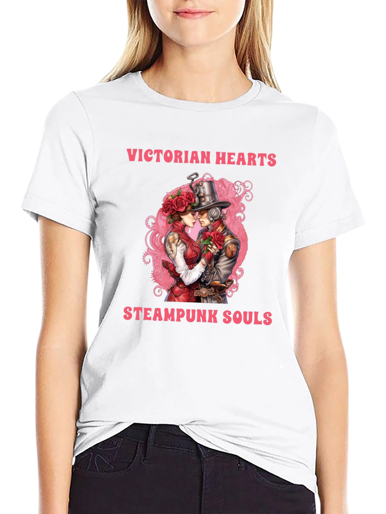 Victorian Hearts Steampunk Souls Black T-Shirt