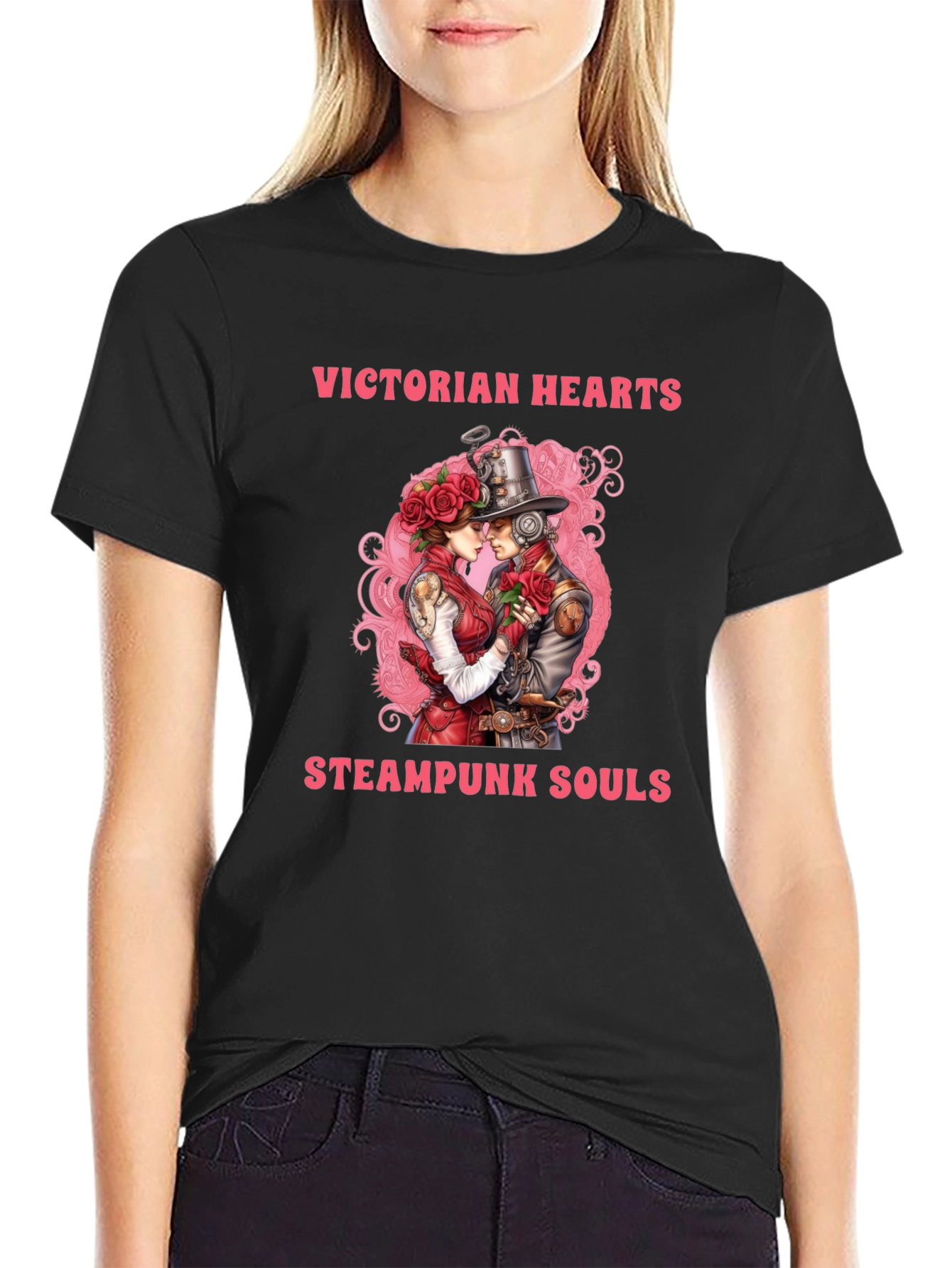 Victorian Hearts Steampunk Souls Black T-Shirt