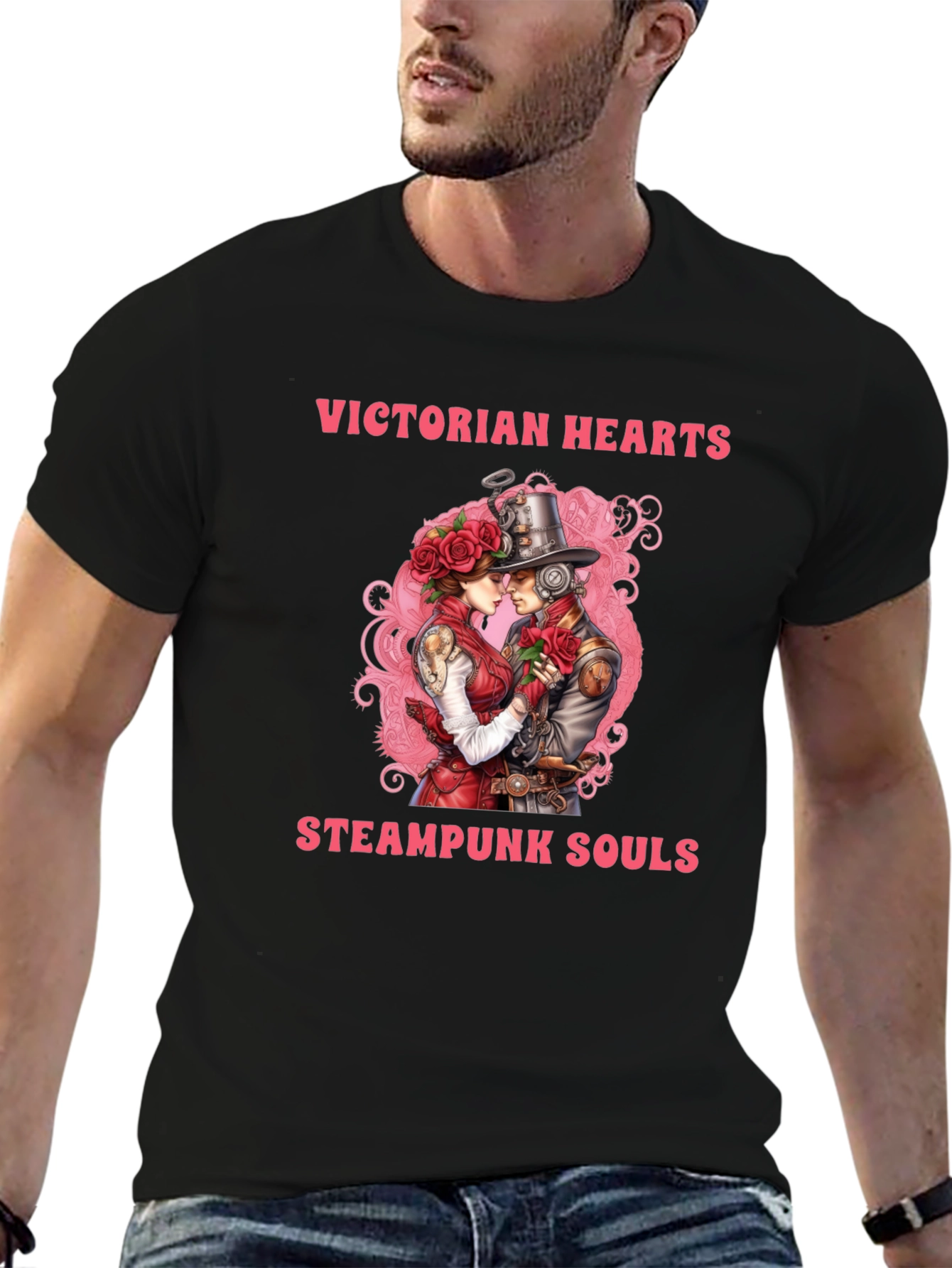 Victorian Hearts Steampunk Souls Black T-Shirt