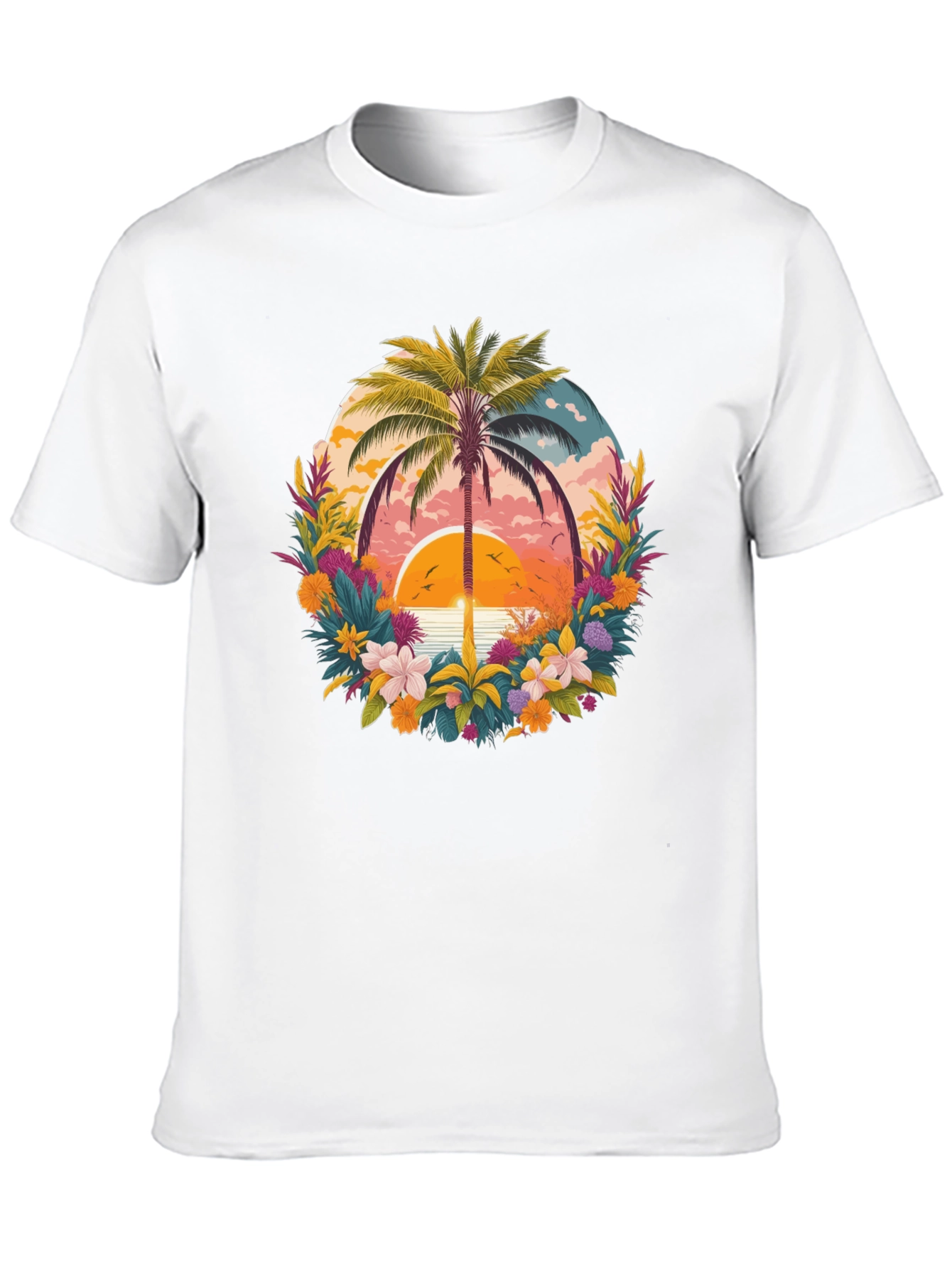 Tropical Sunset Palm Tree Graphic T-Shirt
