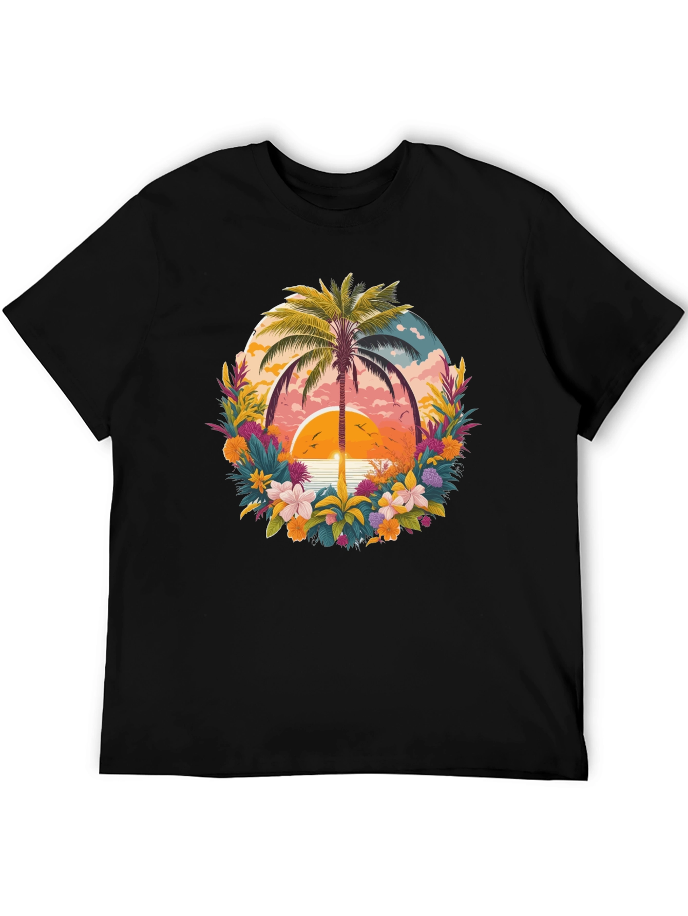 Tropical Sunset Palm Tree Graphic T-Shirt