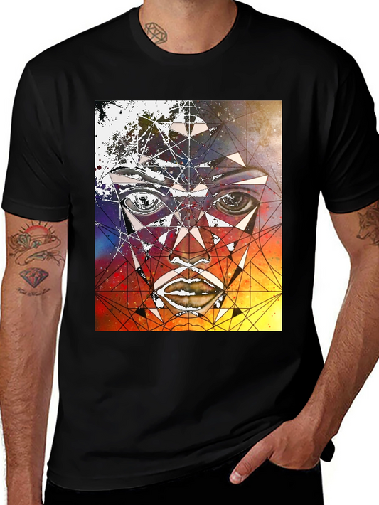 Geometric Face Graphic Black T-Shirt