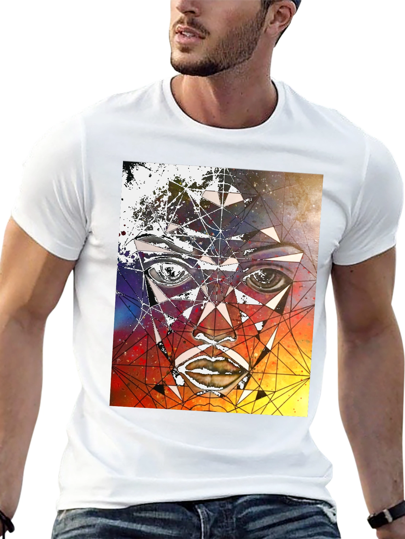 Geometric Face Graphic Black T-Shirt