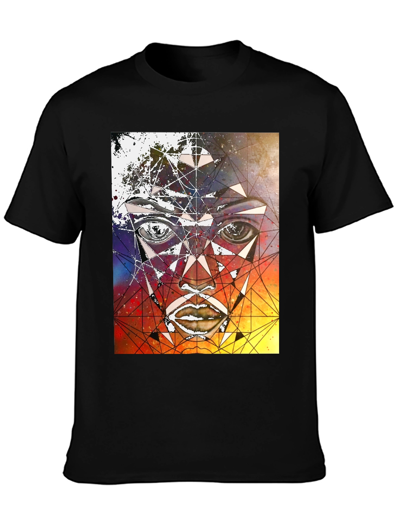 Geometric Face Graphic Black T-Shirt