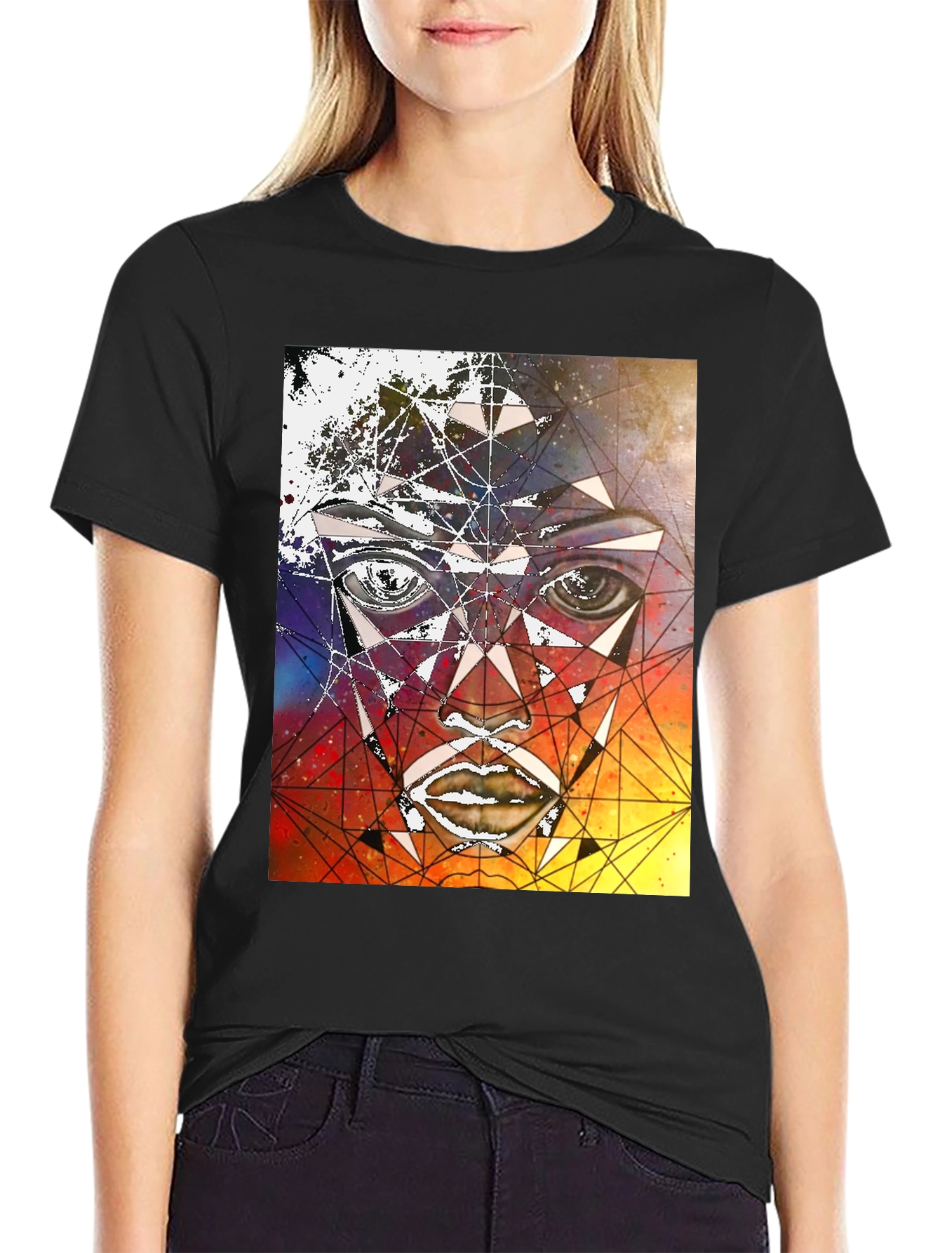 Geometric Face Graphic Black T-Shirt
