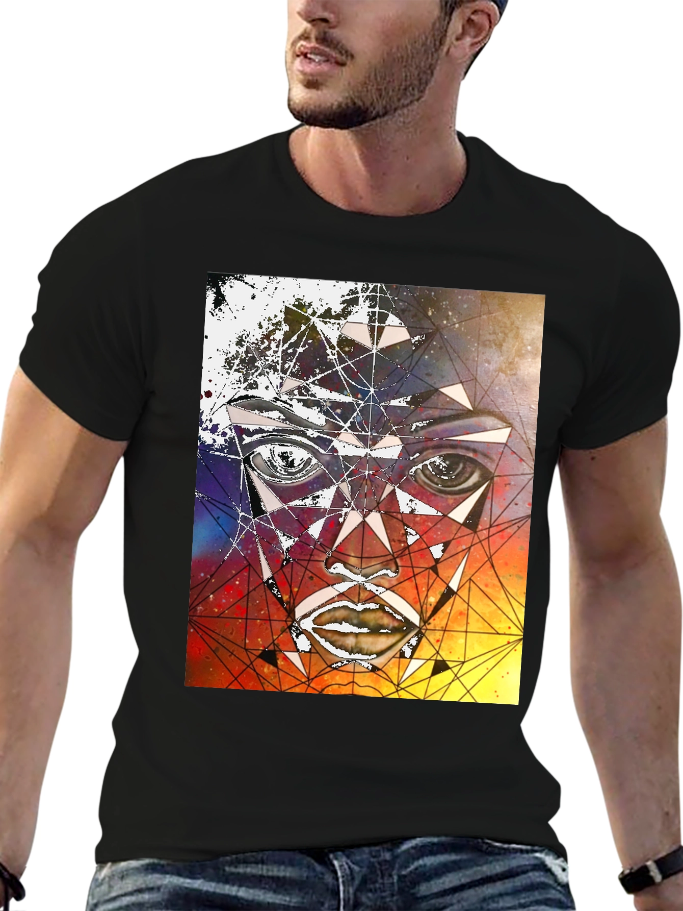 Geometric Face Graphic Black T-Shirt