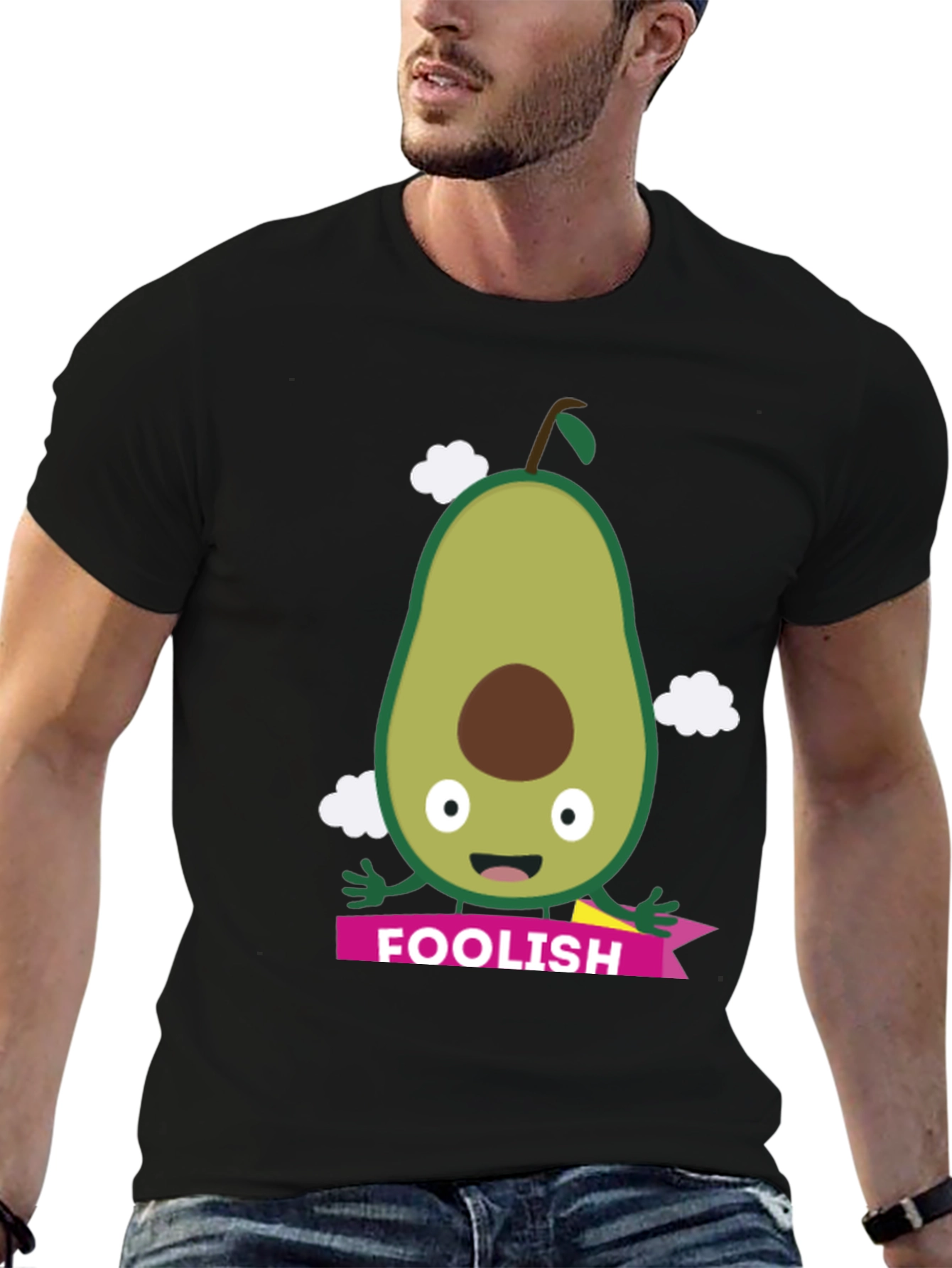 Foolish Avocado Cartoon Black T-Shirt