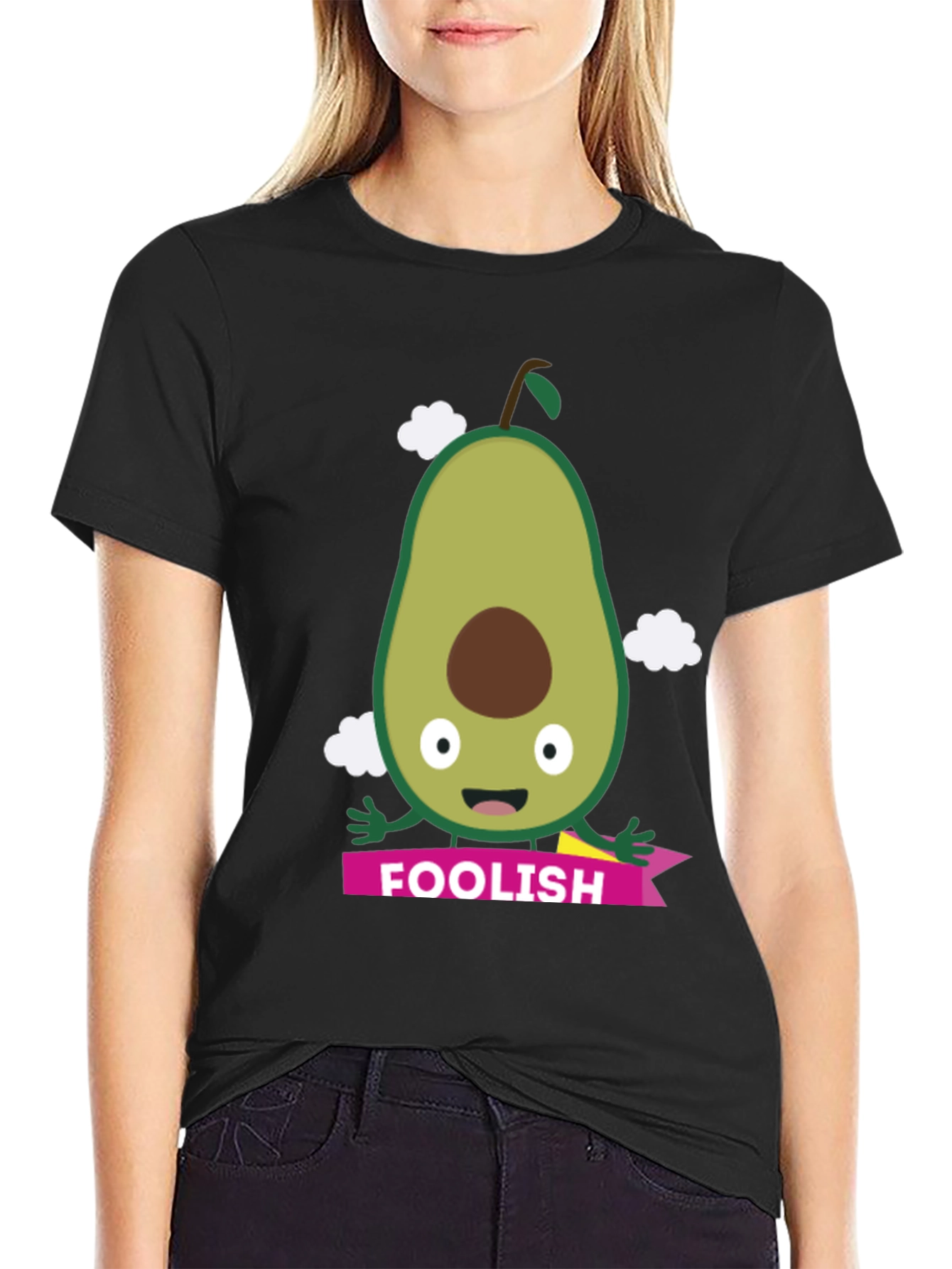 Foolish Avocado Cartoon Black T-Shirt