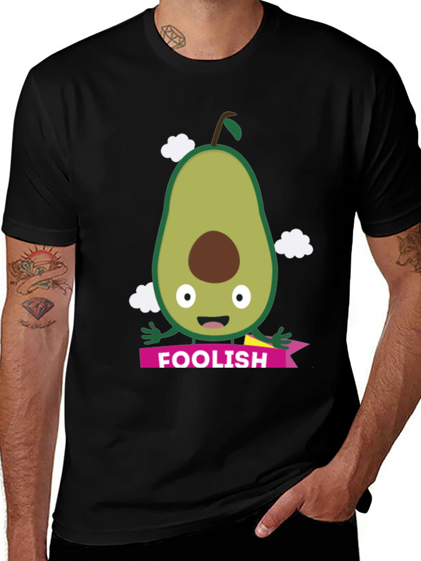 Foolish Avocado Cartoon Black T-Shirt