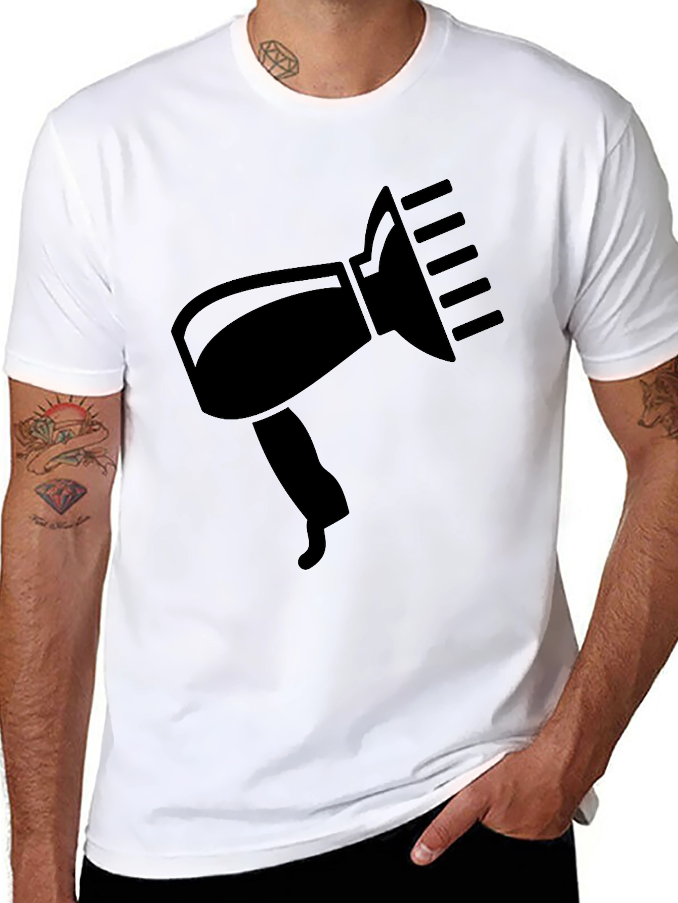 Black T-Shirt with Hair Dryer Graphic