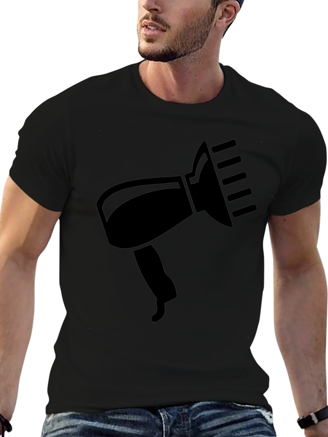 Black T-Shirt with Hair Dryer Graphic