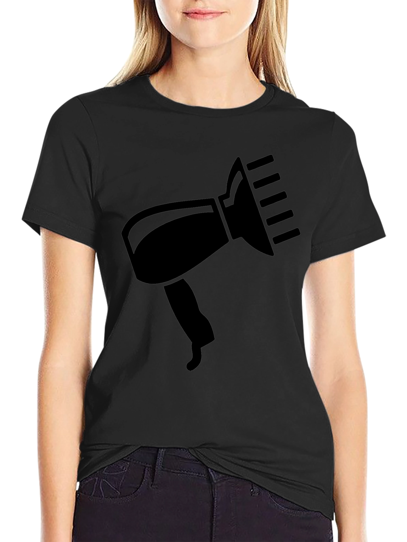 Black T-Shirt with Hair Dryer Graphic