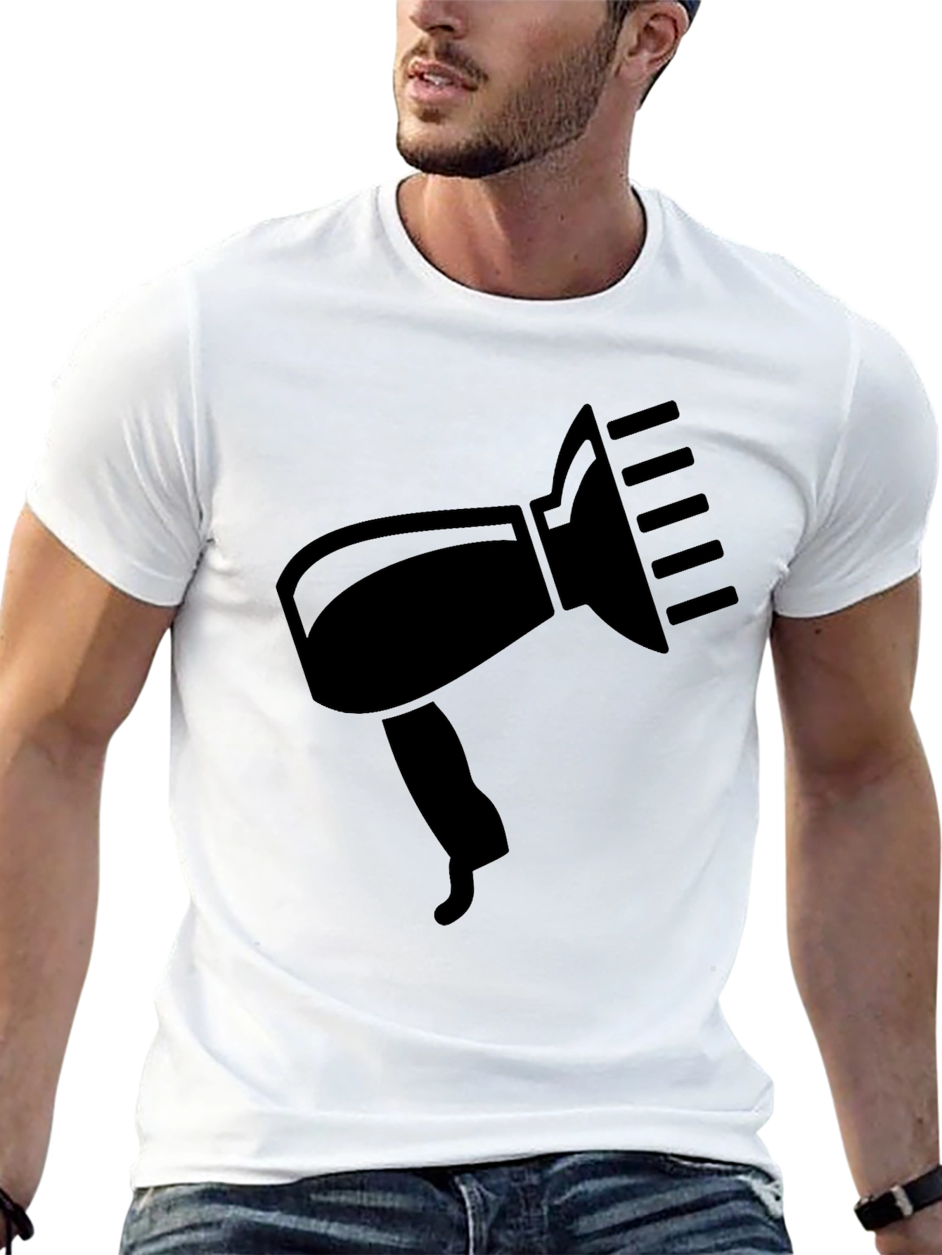 Black T-Shirt with Hair Dryer Graphic