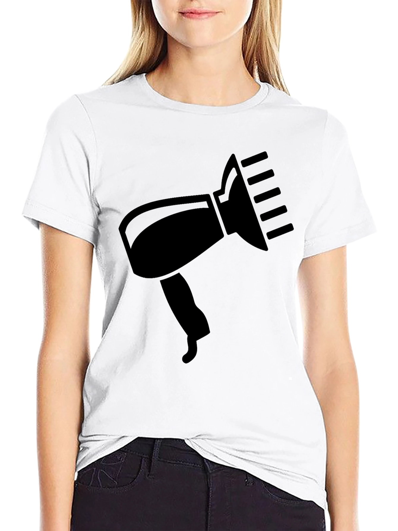 Black T-Shirt with Hair Dryer Graphic