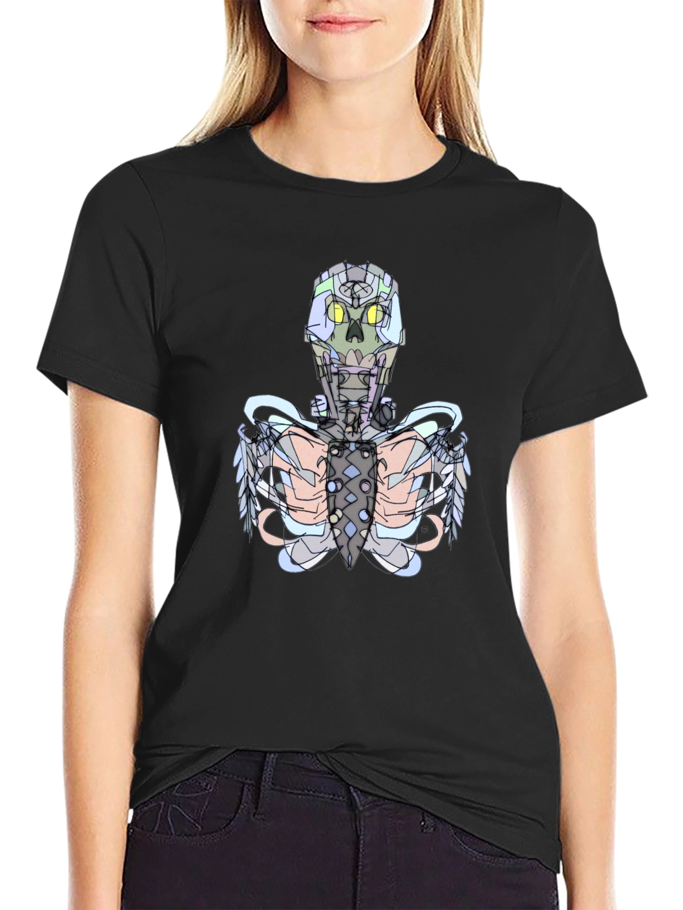 Futuristic Skeleton Graphic Tee - Black