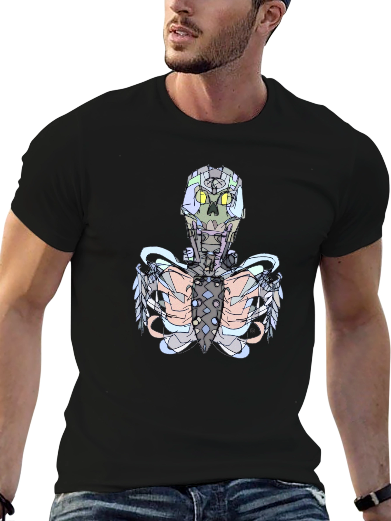 Futuristic Skeleton Graphic Tee - Black