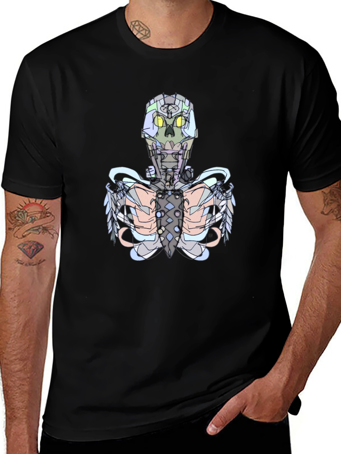 Futuristic Skeleton Graphic Tee - Black