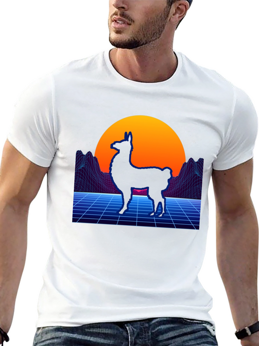 Retro Llama Graphic T-Shirt - Vaporwave Style