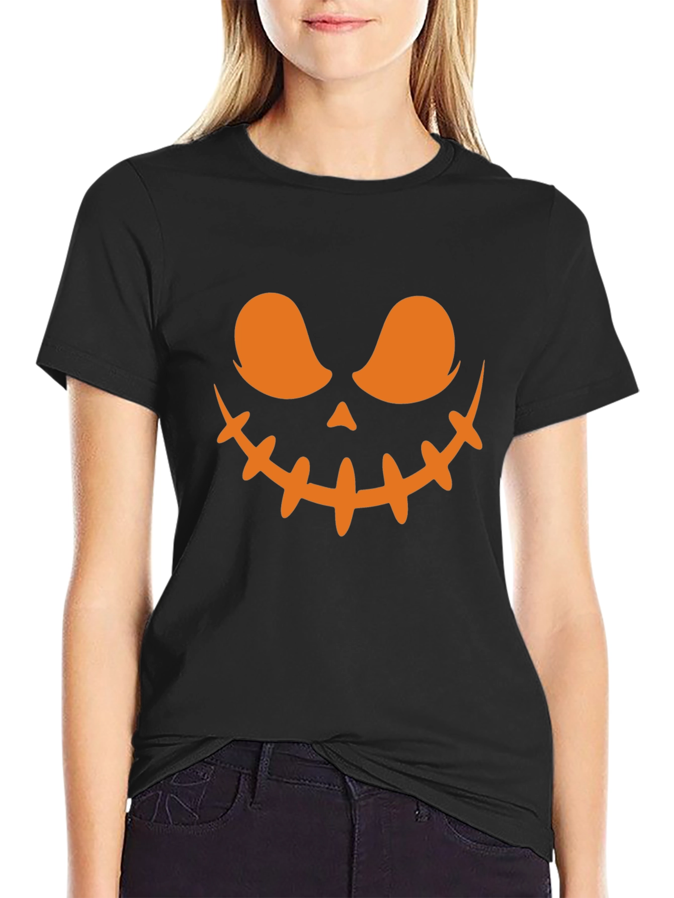 Spooky Halloween Face T-Shirt - Black