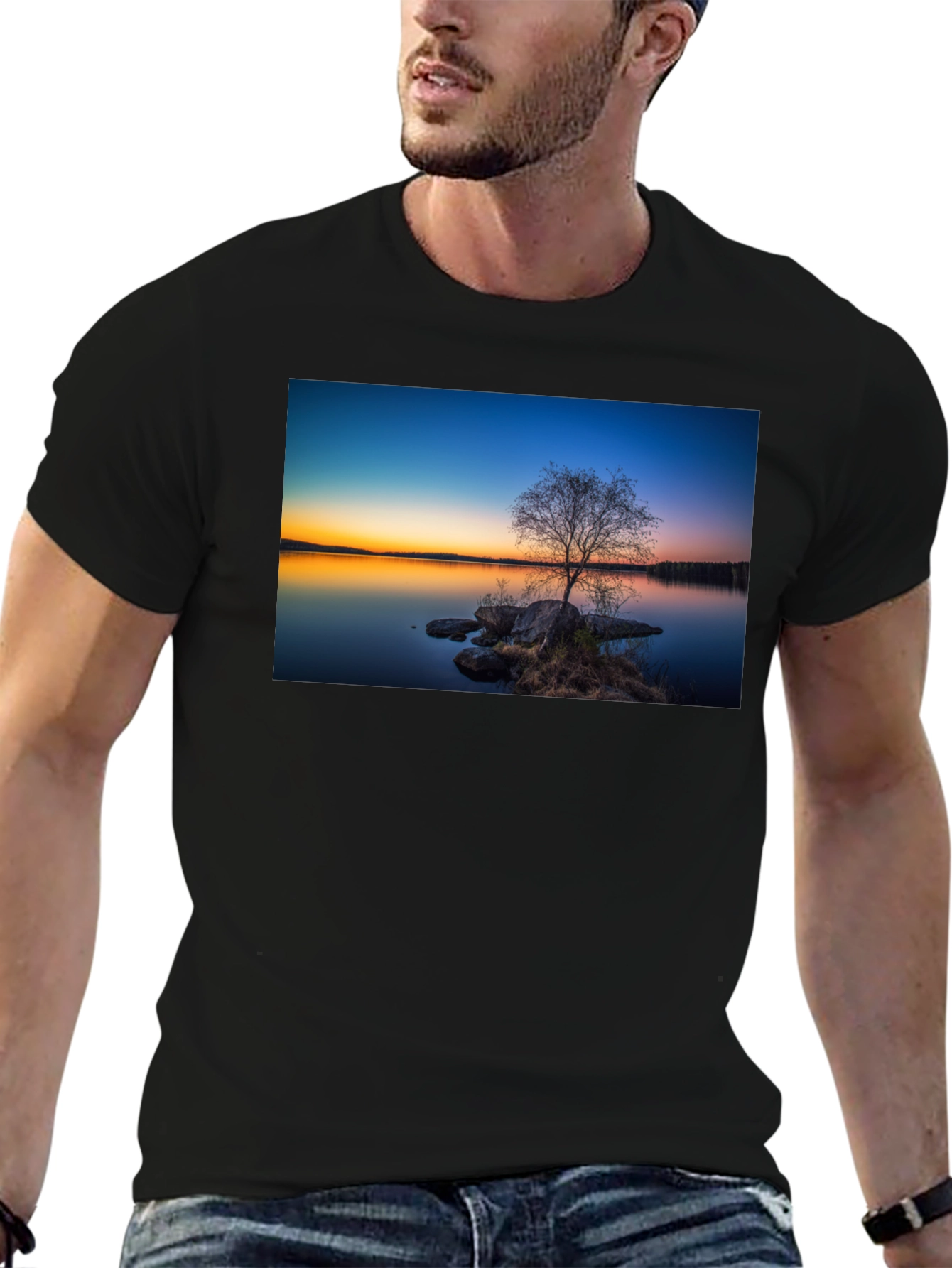Nature Sunset Graphic Tee - Black