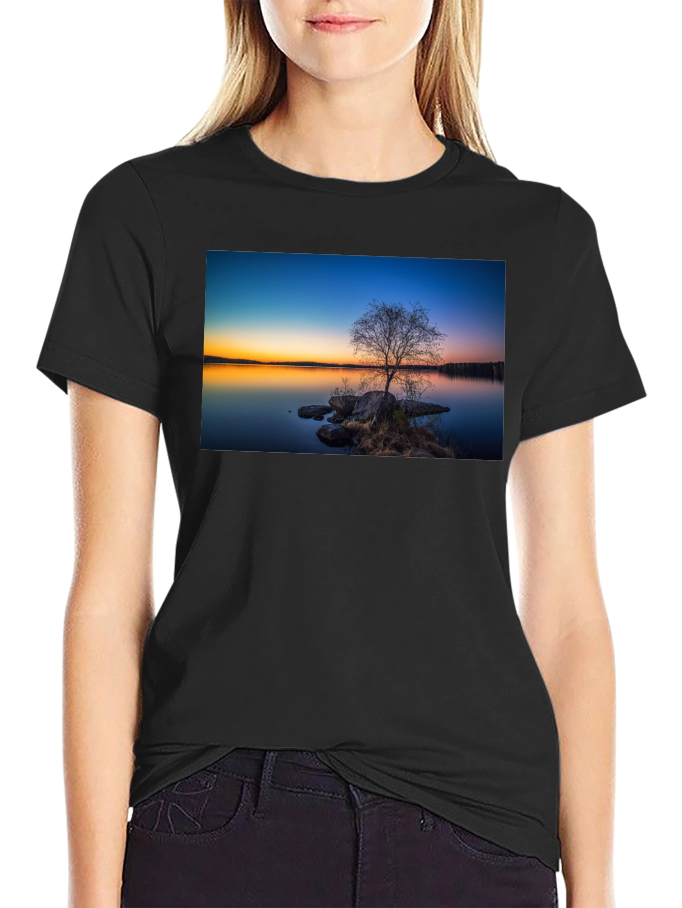 Nature Sunset Graphic Tee - Black