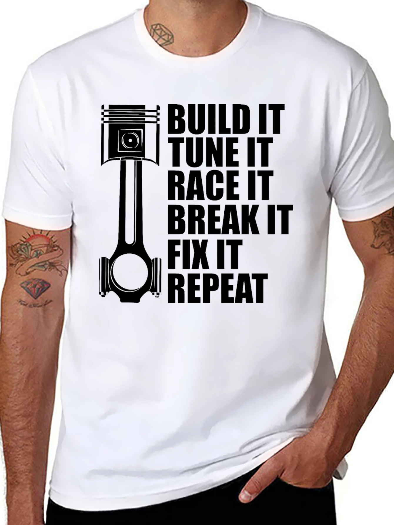 Build Tune Race Break Fix Repeat Car Enthusiast T-Shirt