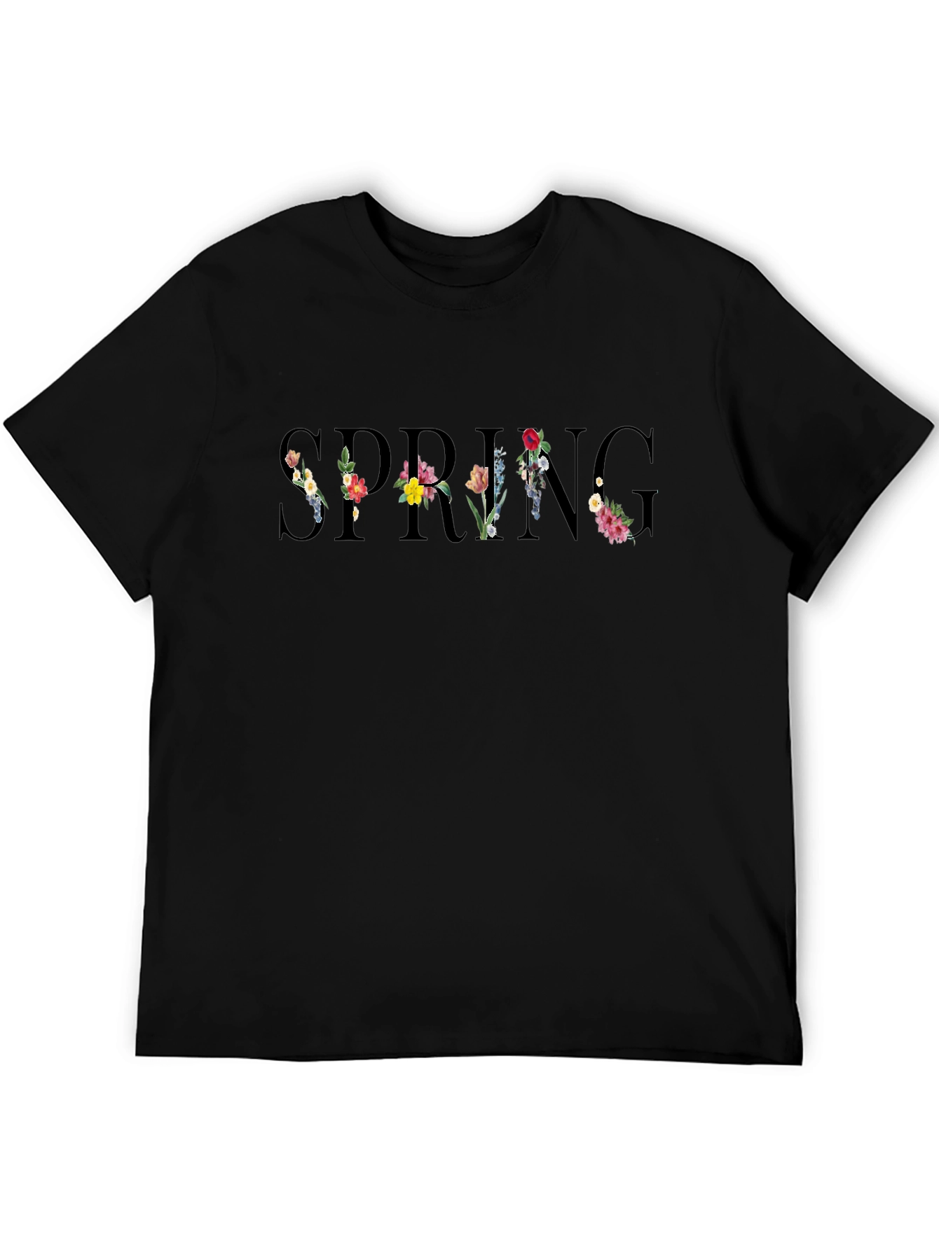 Floral Spring Black T-Shirt