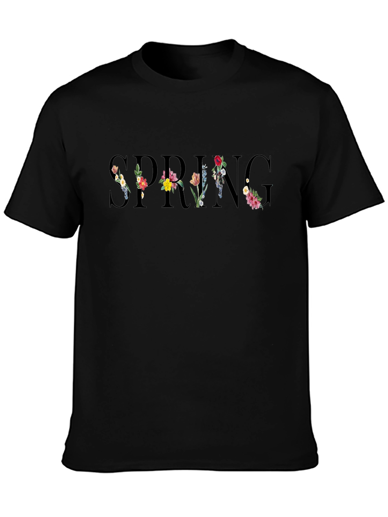 Floral Spring Black T-Shirt