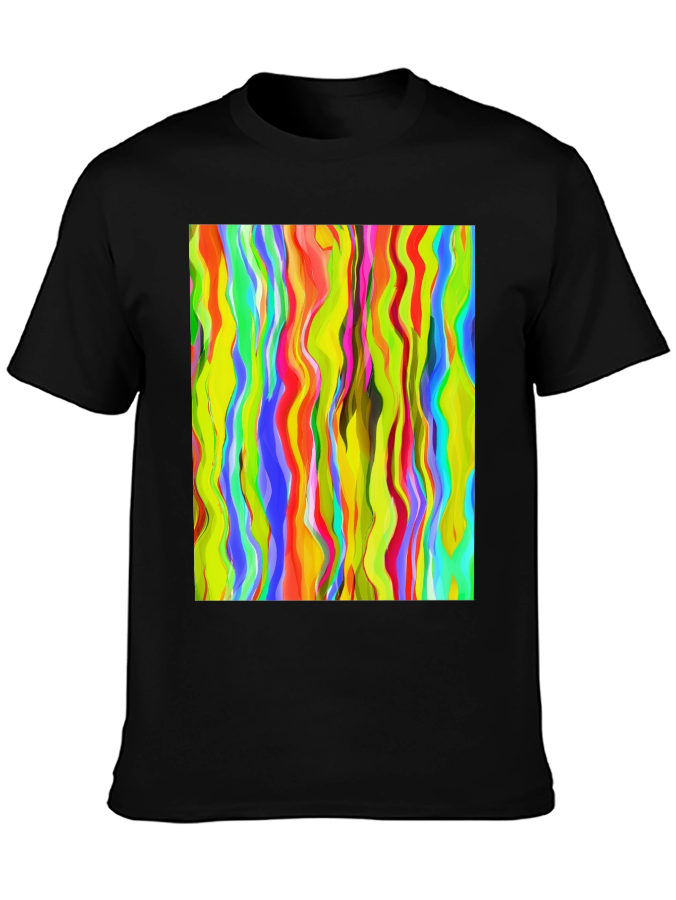 Vibrant Abstract Wave Print Black T-Shirt