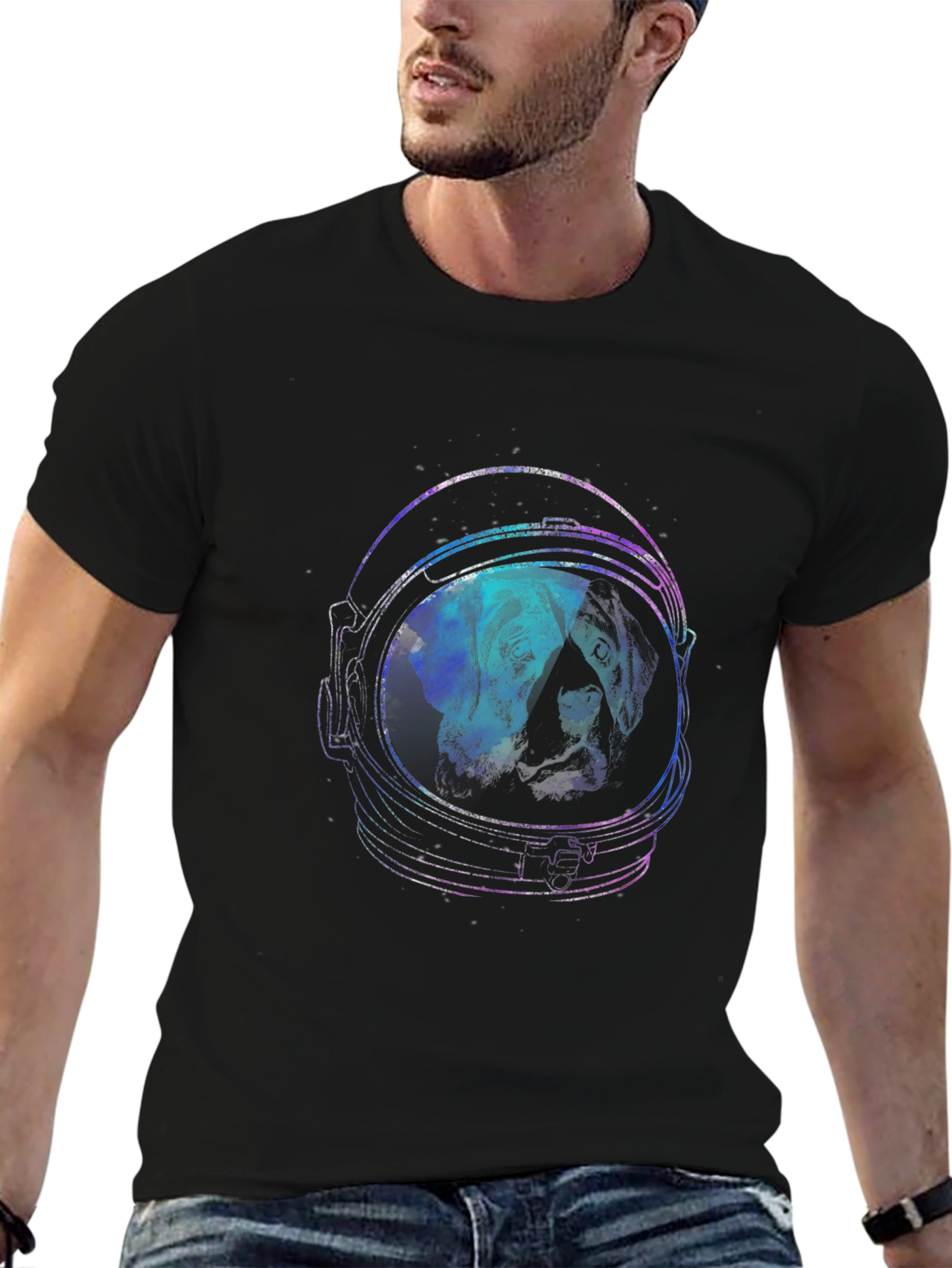 Astronaut Dog Graphic Tee - Black Cotton T-Shirt