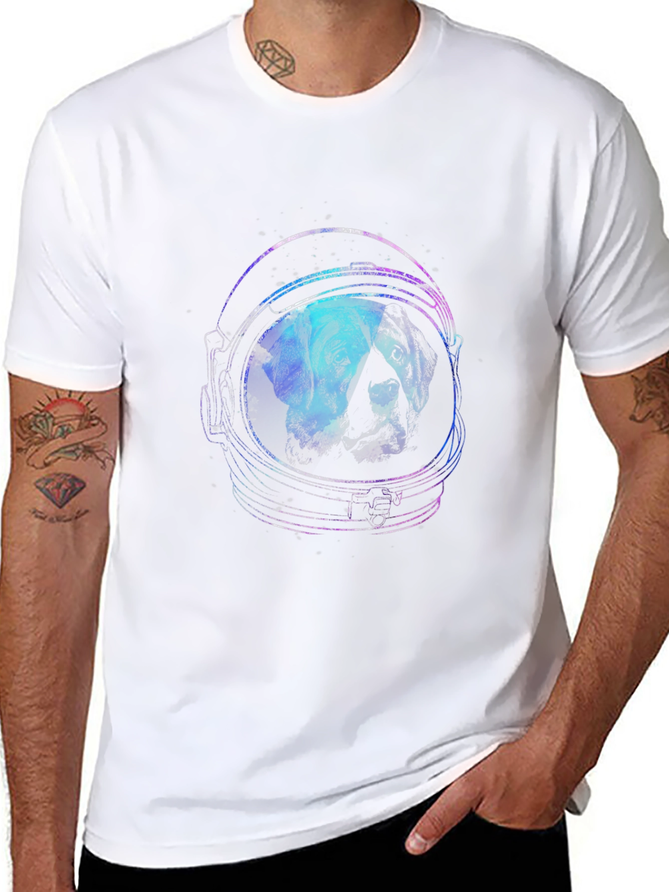 Astronaut Dog Graphic Tee - Black Cotton T-Shirt
