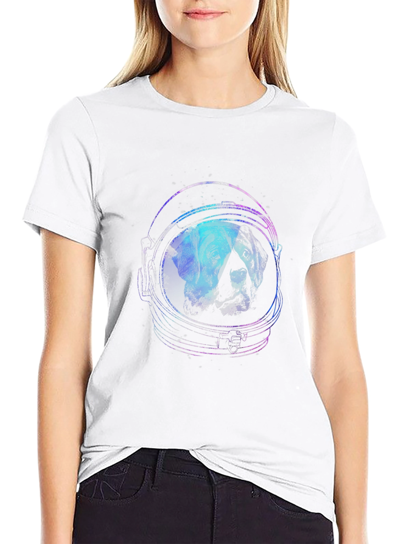 Astronaut Dog Graphic Tee - Black Cotton T-Shirt
