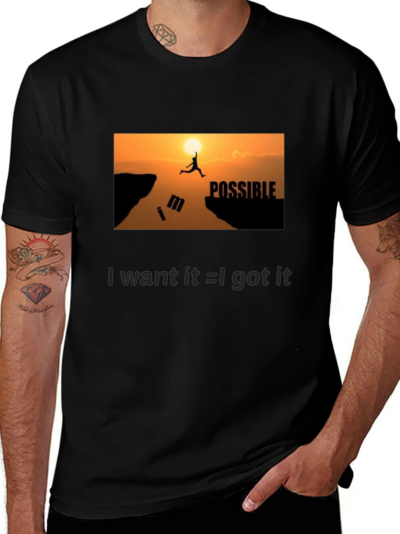 Motivational Black Graphic T-Shirt - Im Possible