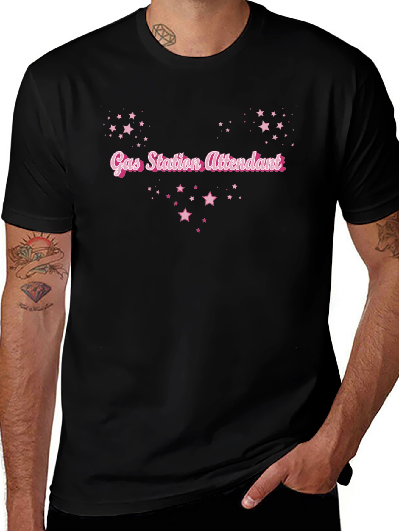 Gas Station Attendant Tee - Pink Stars