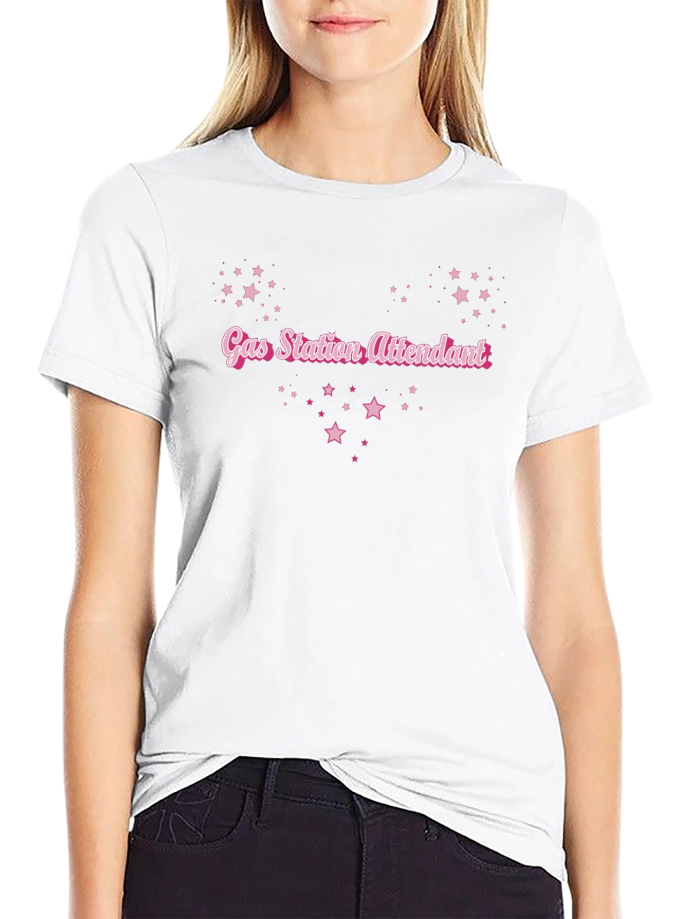 Gas Station Attendant Tee - Pink Stars